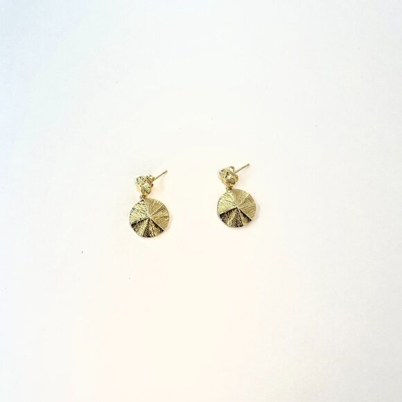 Gold Dangle Drop earrings Office Casual Minimalist Modern Leafy 1 inch - Picture 5 of 7